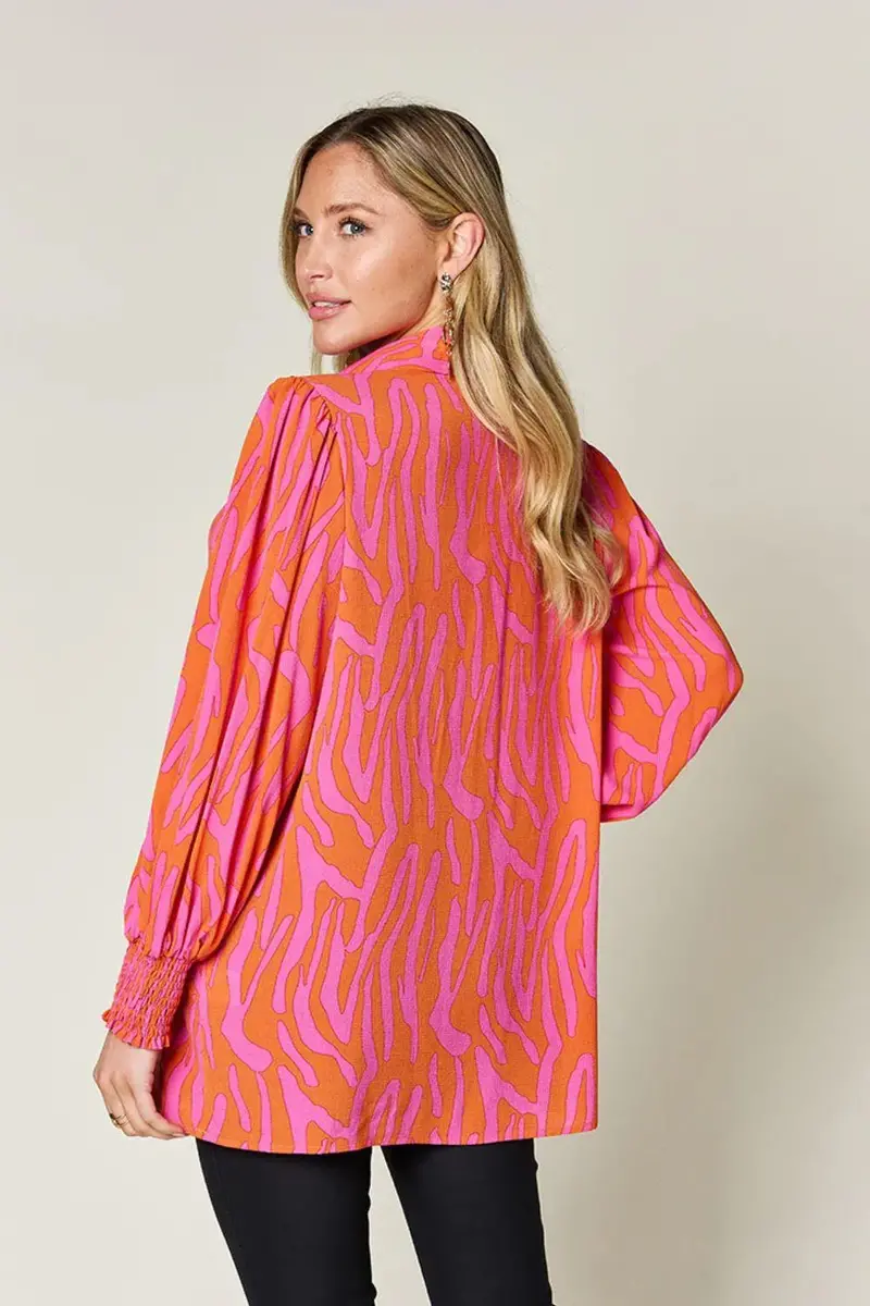 Printed Smocked Long Sleeve Blouse 19