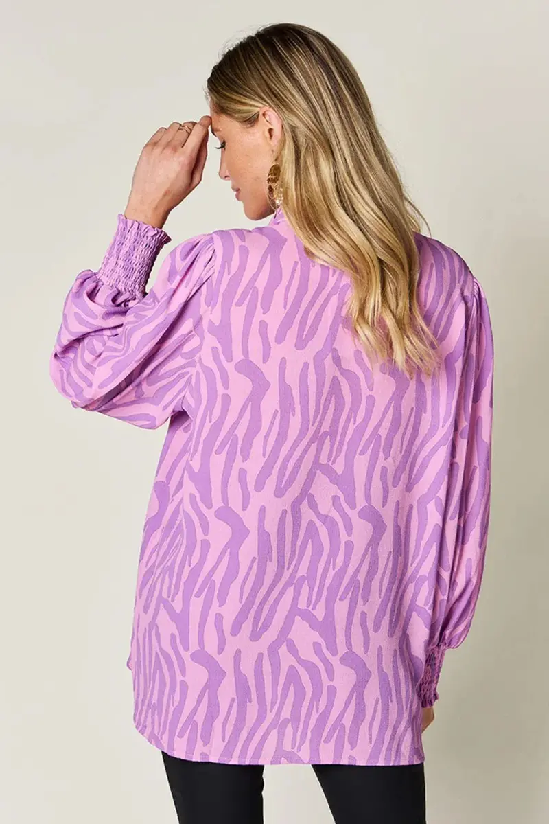 Printed Smocked Long Sleeve Blouse 2