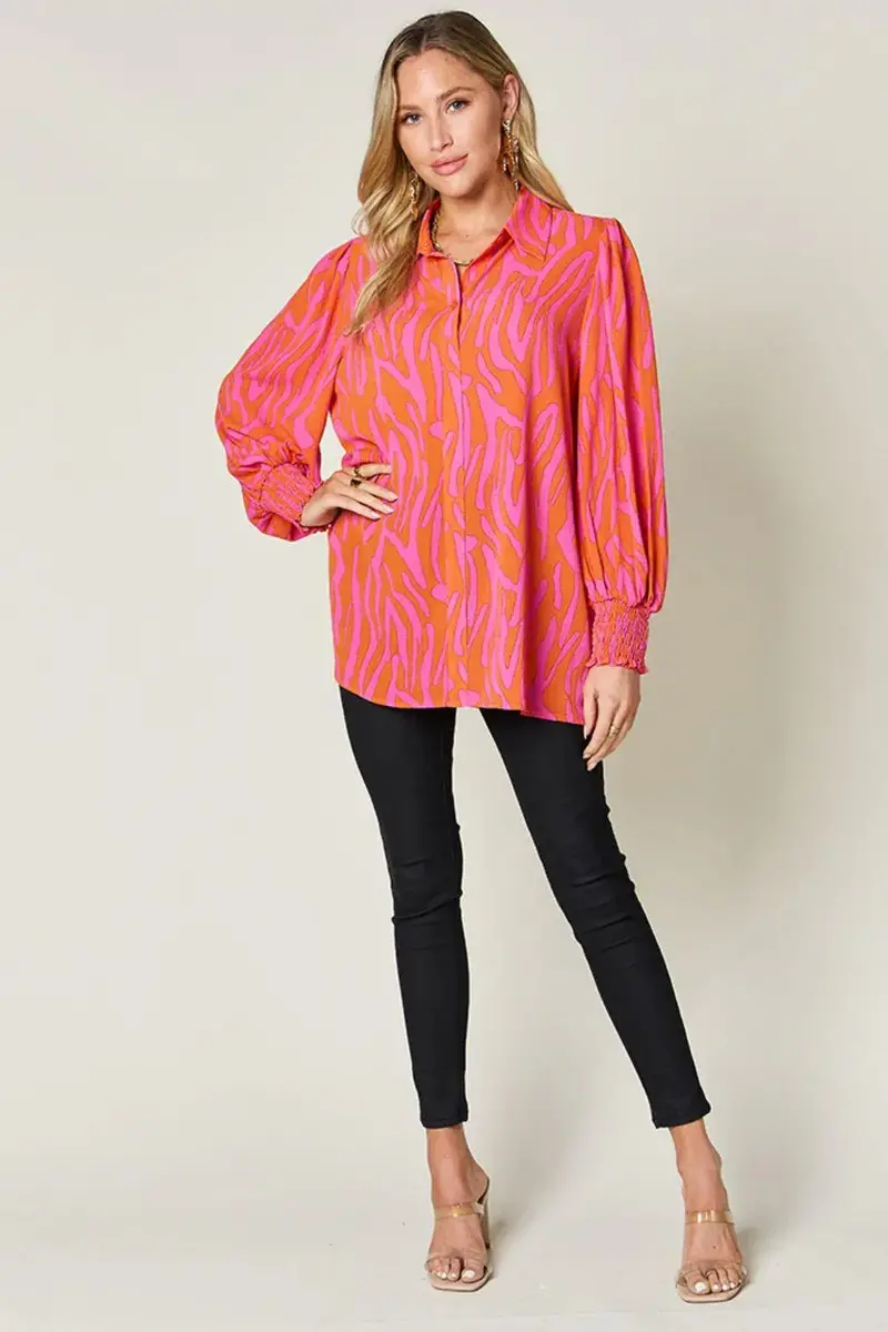 Printed Smocked Long Sleeve Blouse 20