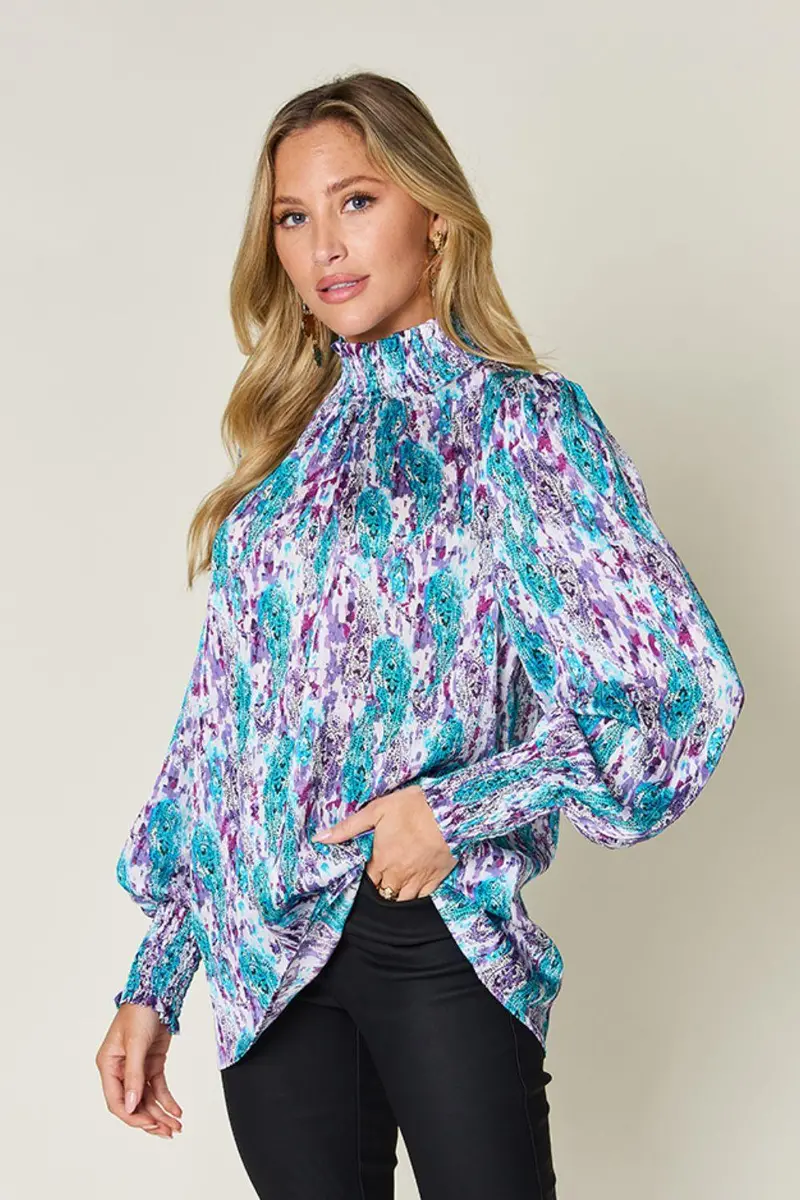 Printed Smocked Long Sleeve Blouse 3