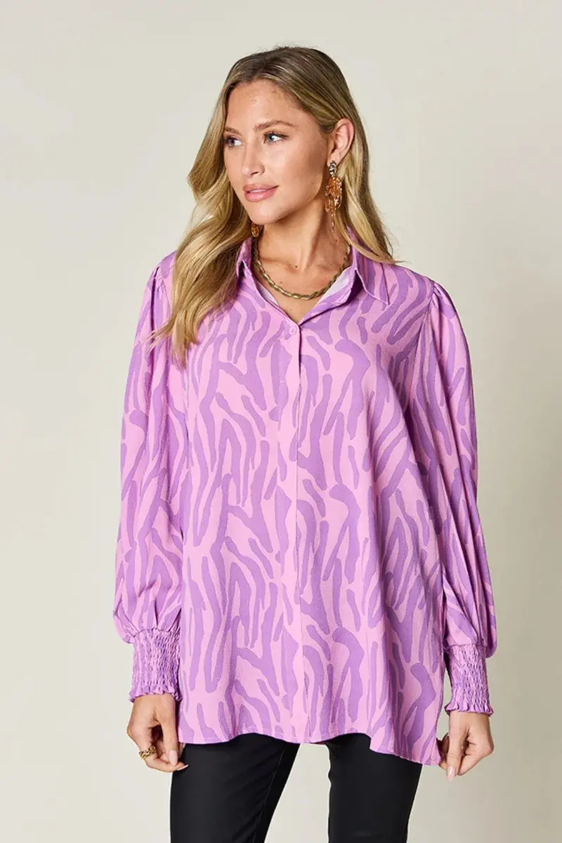 Printed Smocked Long Sleeve Blouse 3