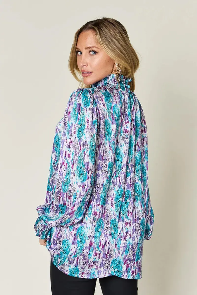 Printed Smocked Long Sleeve Blouse 4