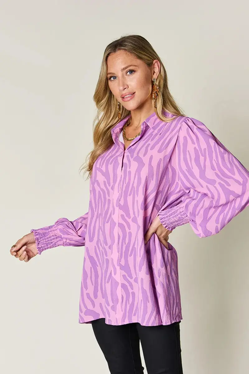 Printed Smocked Long Sleeve Blouse 4