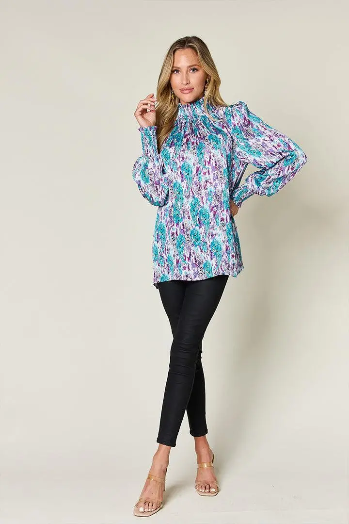 Printed Smocked Long Sleeve Blouse 5