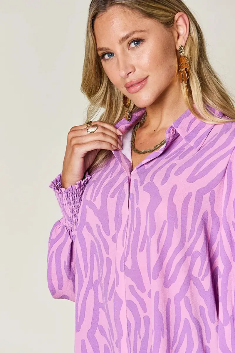 Printed Smocked Long Sleeve Blouse 5