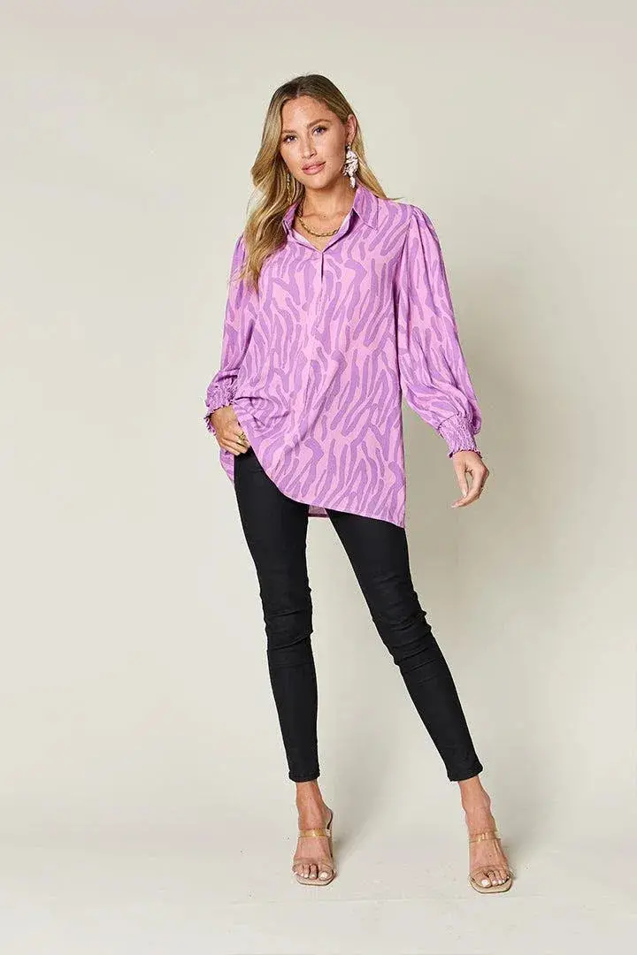 Printed Smocked Long Sleeve Blouse 6