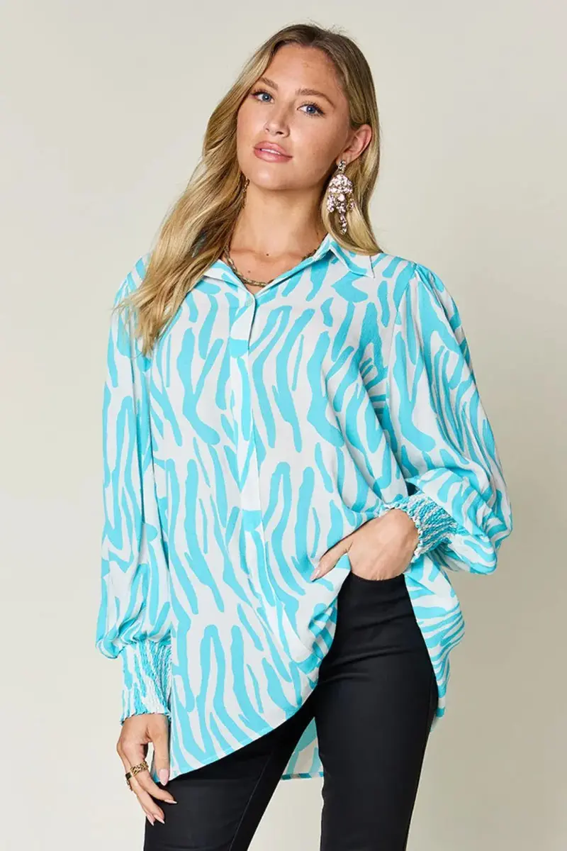 Printed Smocked Long Sleeve Blouse 7