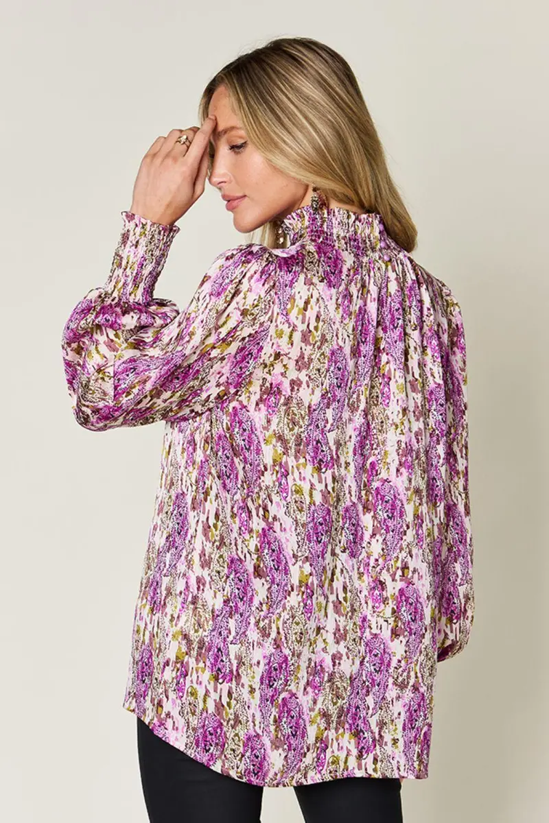 Printed Smocked Long Sleeve Blouse 8