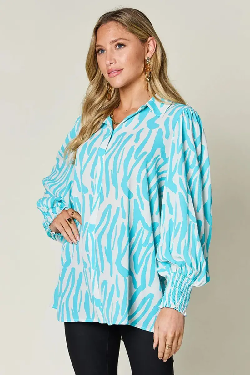 Printed Smocked Long Sleeve Blouse 8