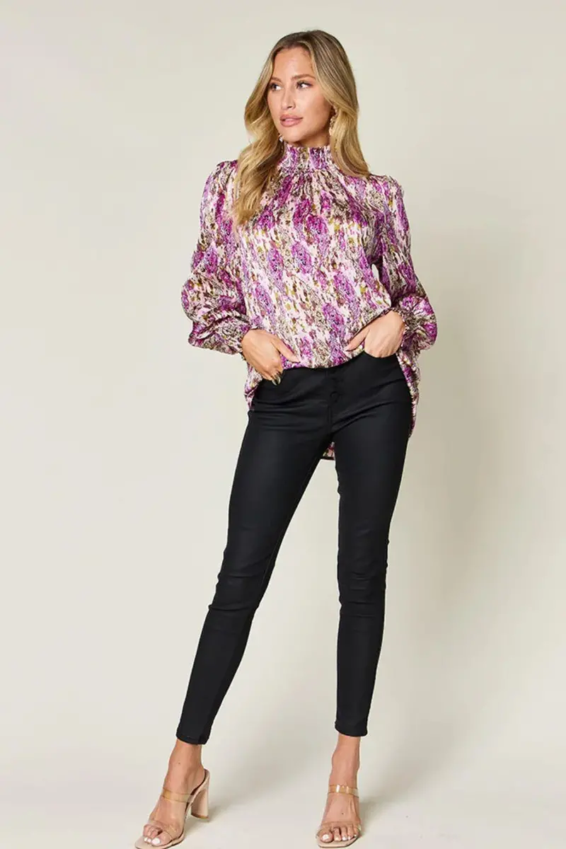 Printed Smocked Long Sleeve Blouse 9