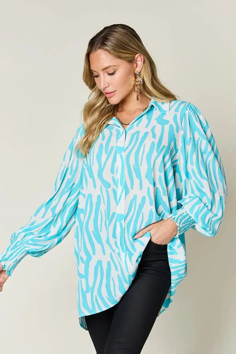 Printed Smocked Long Sleeve Blouse 9