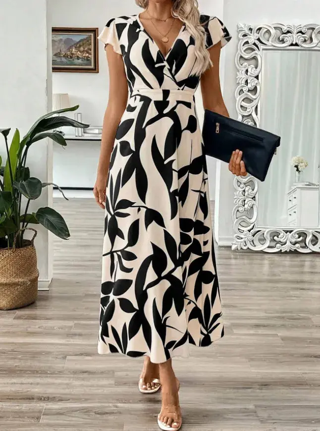 Printed Surplice Wrap Midi Dress 1