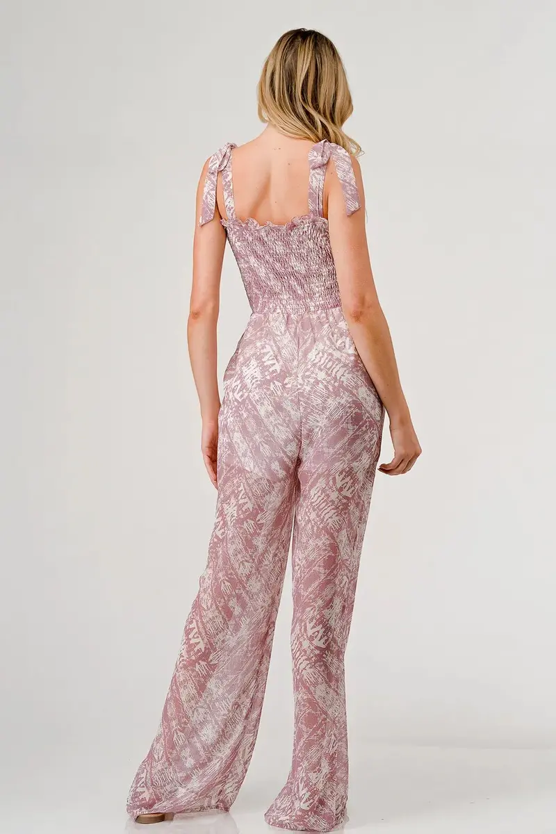 Printed Tie Shoulder Wide Leg Jumpsuit 2