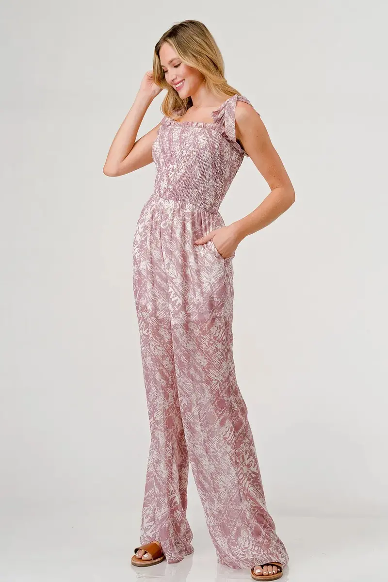 Printed Tie Shoulder Wide Leg Jumpsuit 3