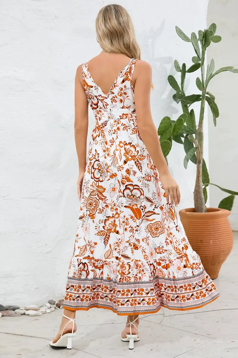 Printed V-Neck Wide Strap Dress 12