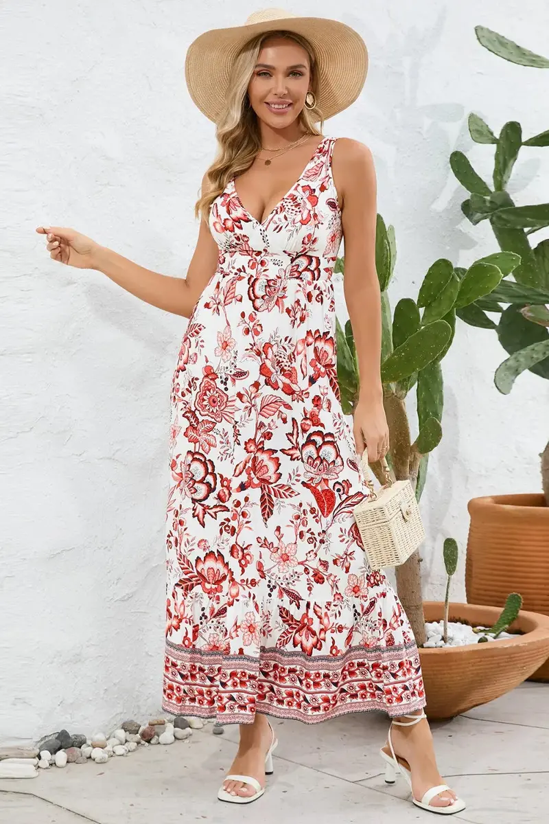 Printed V-Neck Wide Strap Dress 3