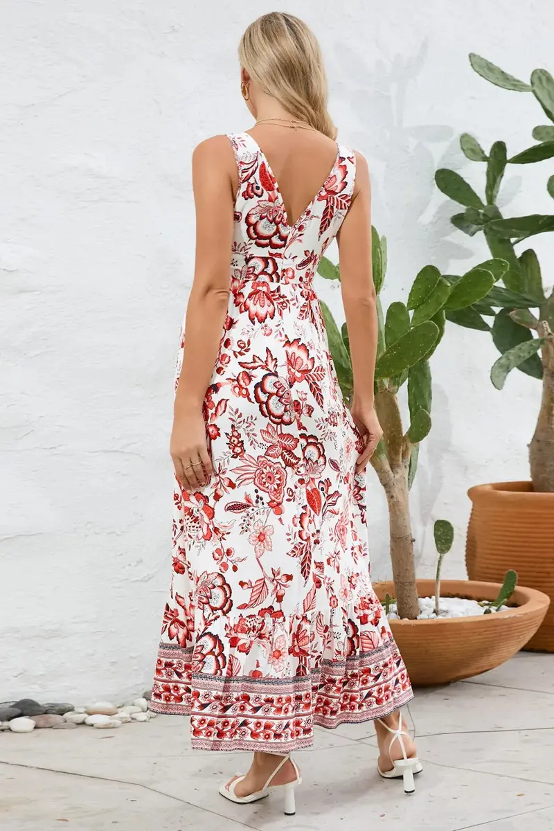 Printed V-Neck Wide Strap Dress 4