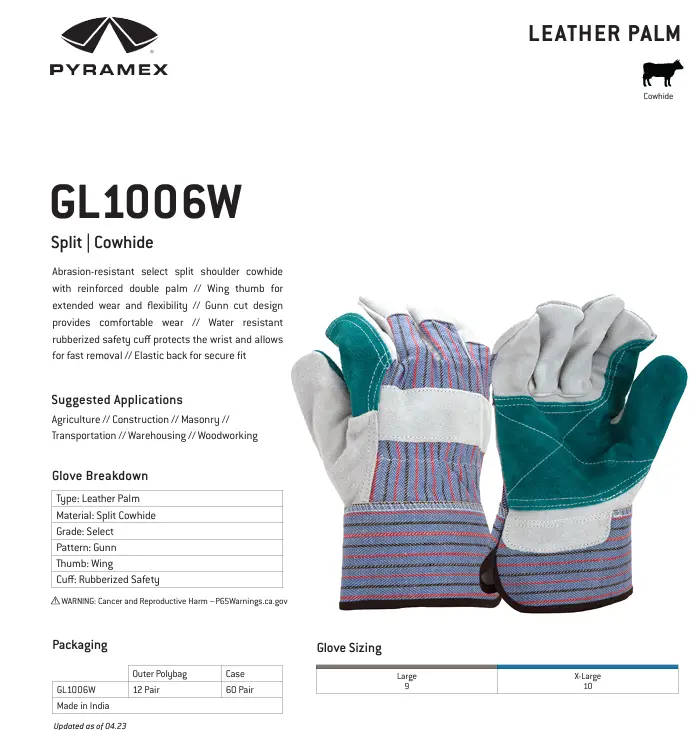 Pyramex Cowhide Safety Cuff--Gl1006w-Dozen 2