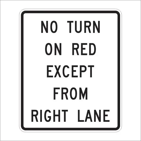 R10-11C No Turn On Red Except From Right Lane Sign 1