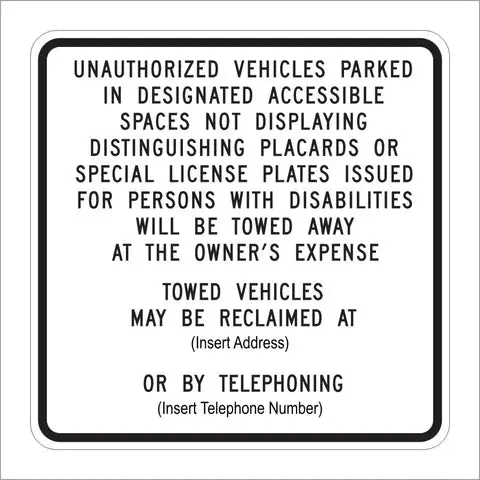 R100b (Ca) California Disabled Parking Tow-Away Sign 1