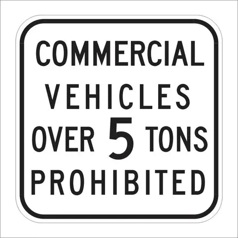 R36 (Ca) Commercial Vehicles Over 5 Tons Prohibited Sign 1