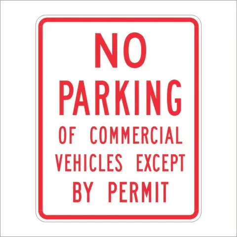 R39 (Ca) No Parking Of Commercial Vehicles Except By Permit Sign 1