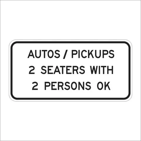 R91b (Ca) Autos/Pickups 2 Seaters With 2 Persons Ok Sign 1