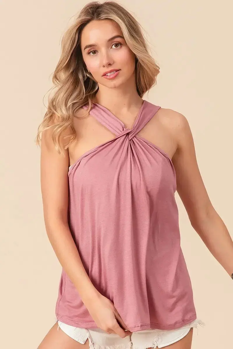 Rayon Span Jersey Knit Halter Neck Tank Top 1