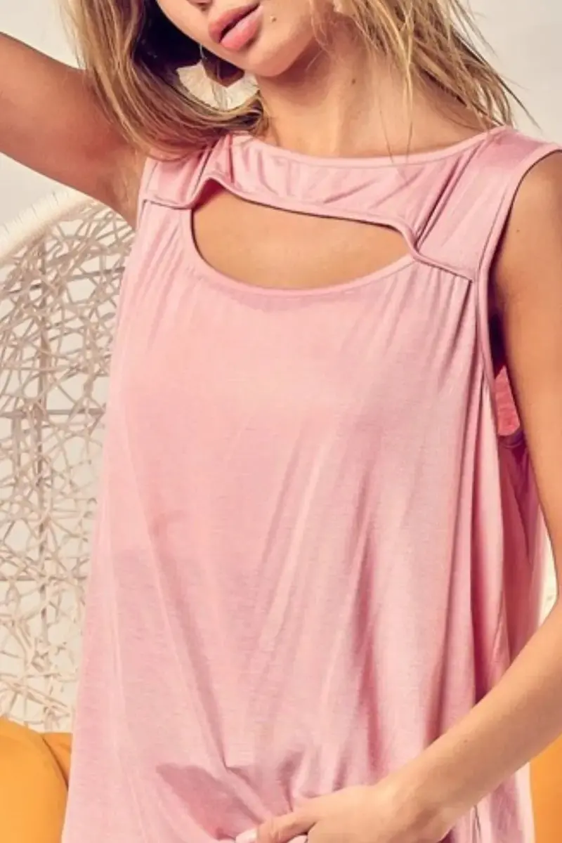 Rayon Span Knit With Cut Out Front Sleeveless Top 2
