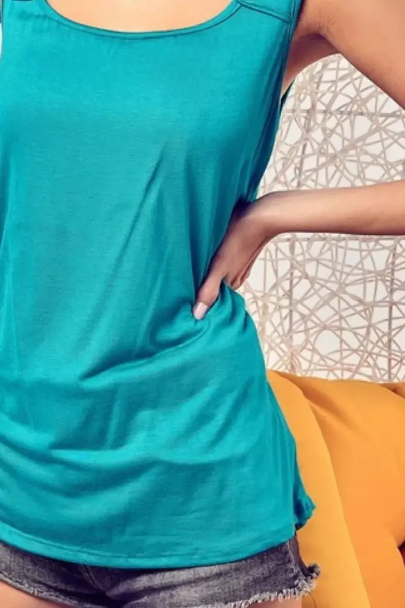 Rayon Span Knit With Cut Out Front Sleeveless Top 3