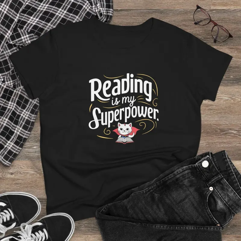 Reading Is My Superpower Book Lover Women Cotton T-Shirt 3