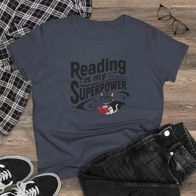 Reading Is My Superpower Women Crew Neck Cotton Tshirt 5