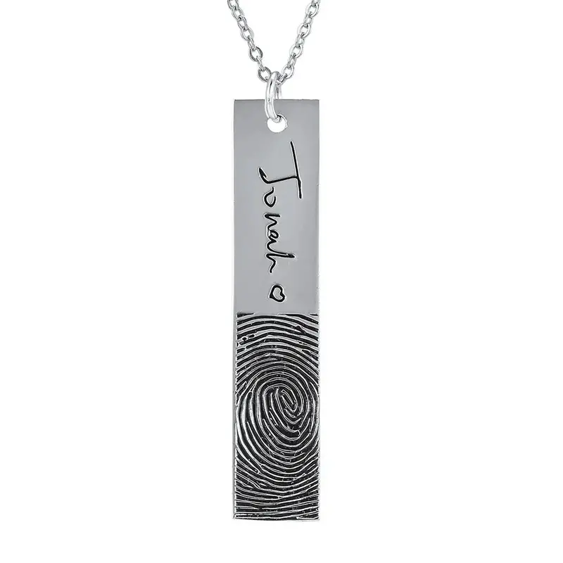 Rectangular Simple Handwritten Signature Engraved Necklace 1