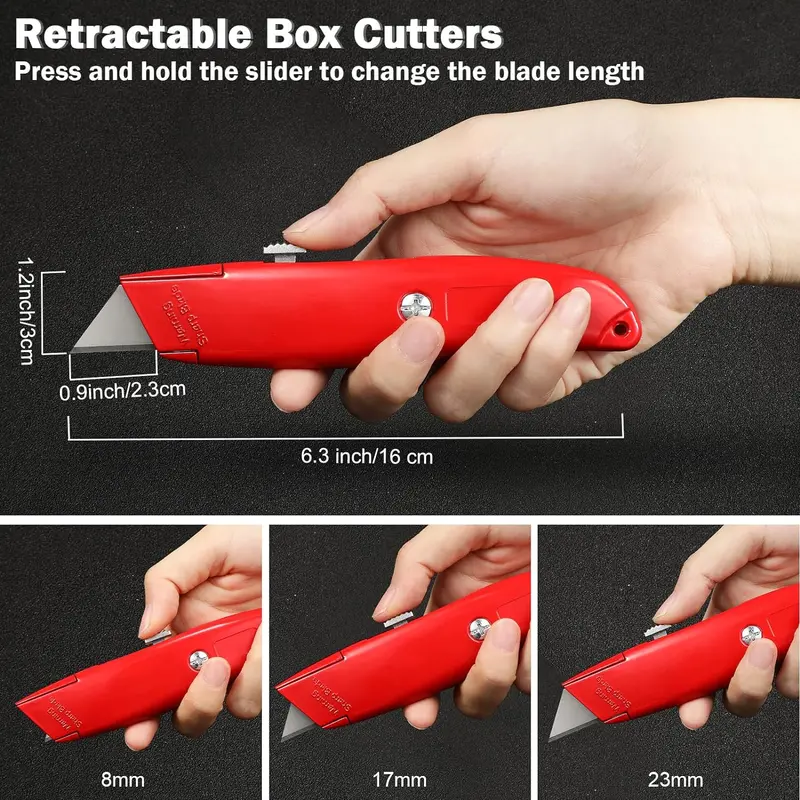 Retractable Utility Knife - 5.5" Aluminum Handle, Locking 0.9" Steel Blade 3