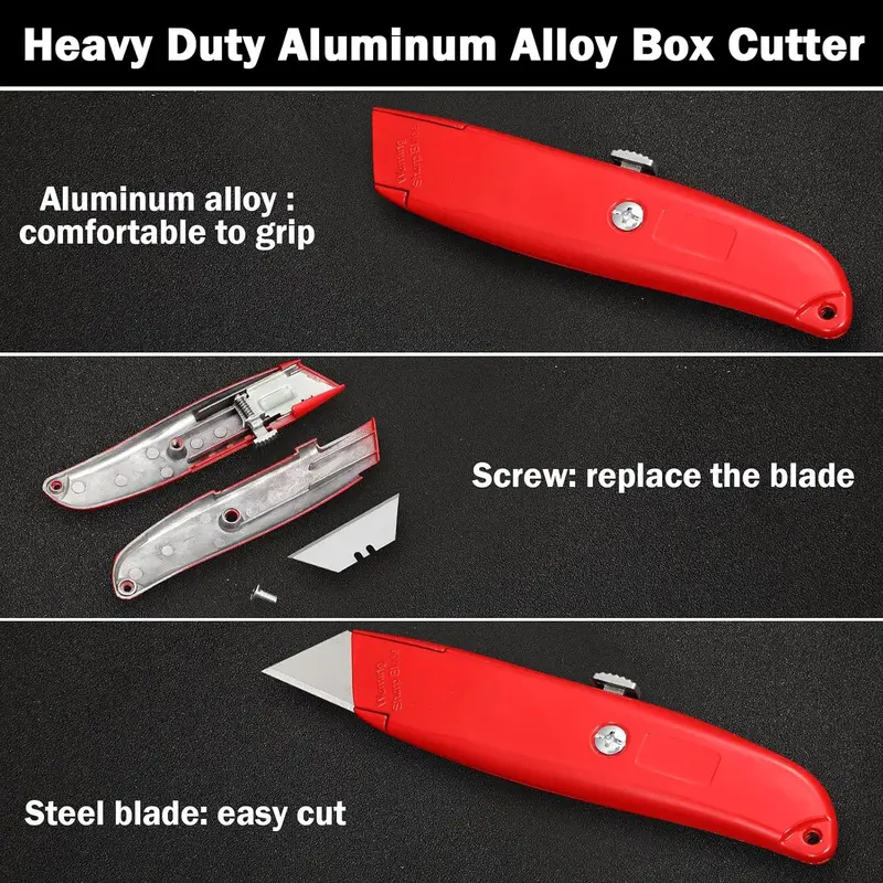Retractable Utility Knife - 5.5" Aluminum Handle, Locking 0.9" Steel Blade 4