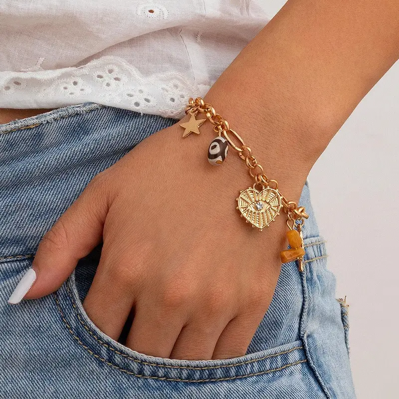 Retro Elephant Bull Head Personality Niche Peach Heart Imitation Pearl Shell Bracelet 1