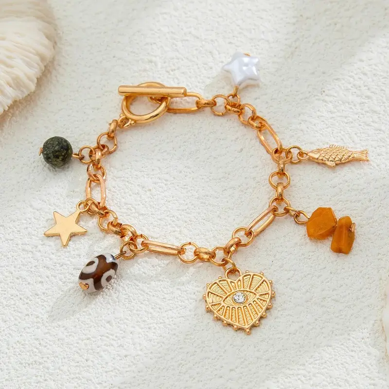 Retro Elephant Bull Head Personality Niche Peach Heart Imitation Pearl Shell Bracelet 3