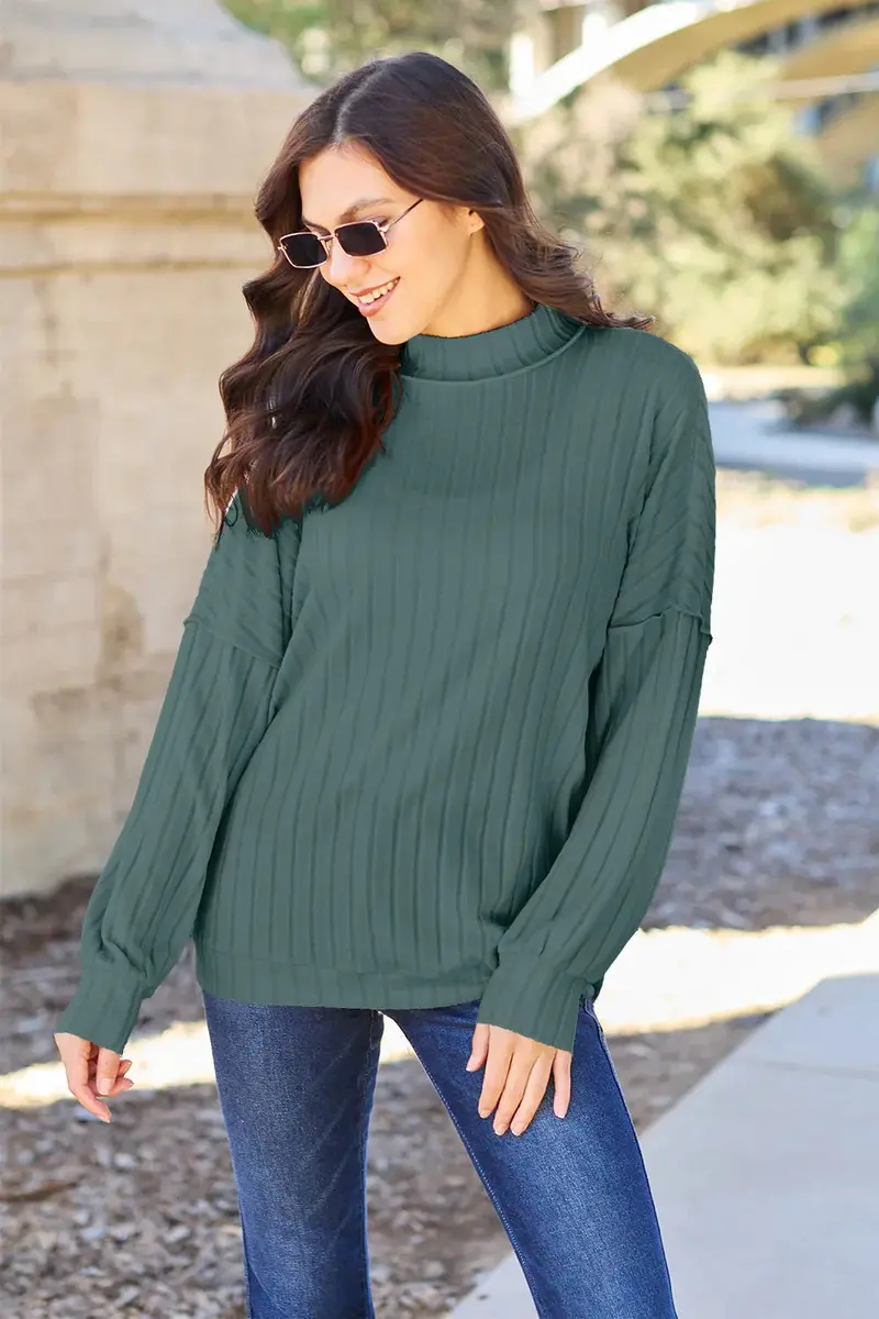Ribbed Knit Top Has A Mock Neck 1