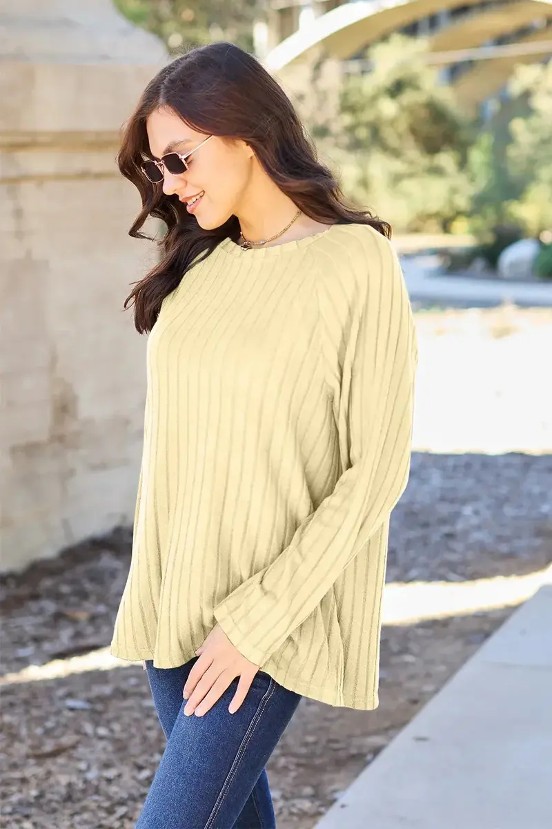 Ribbed Round Neck Long Sleeve Knit Top 11