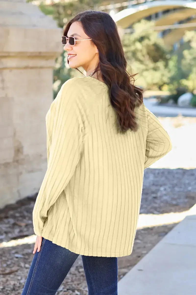 Ribbed Round Neck Long Sleeve Knit Top 12
