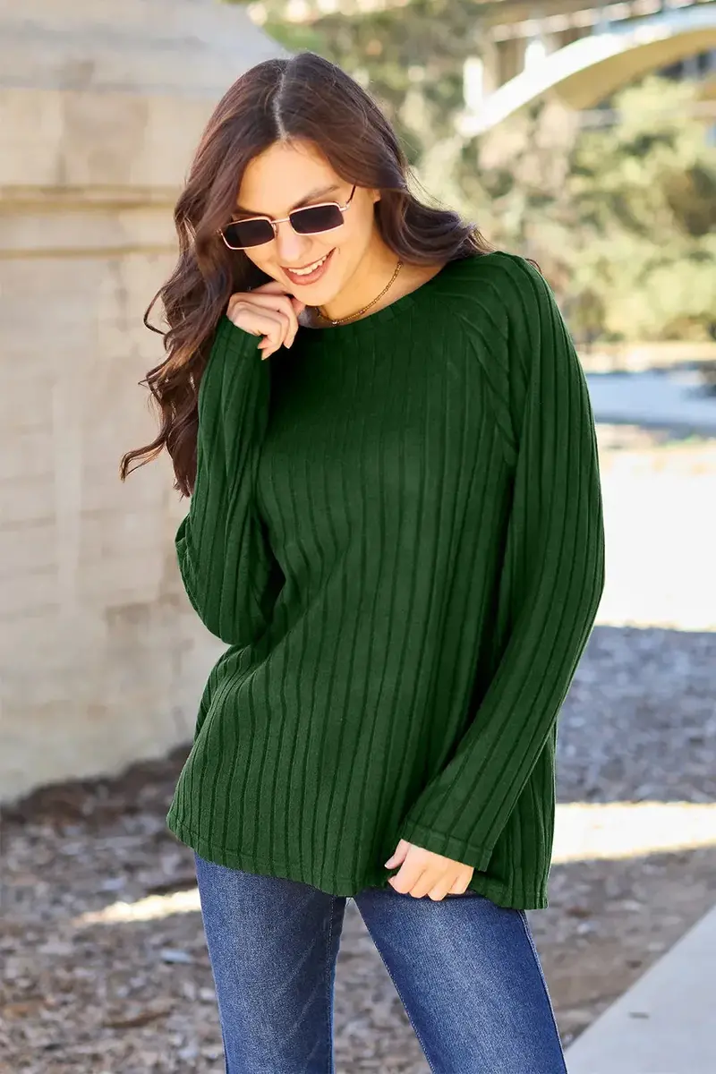 Ribbed Round Neck Long Sleeve Knit Top 13