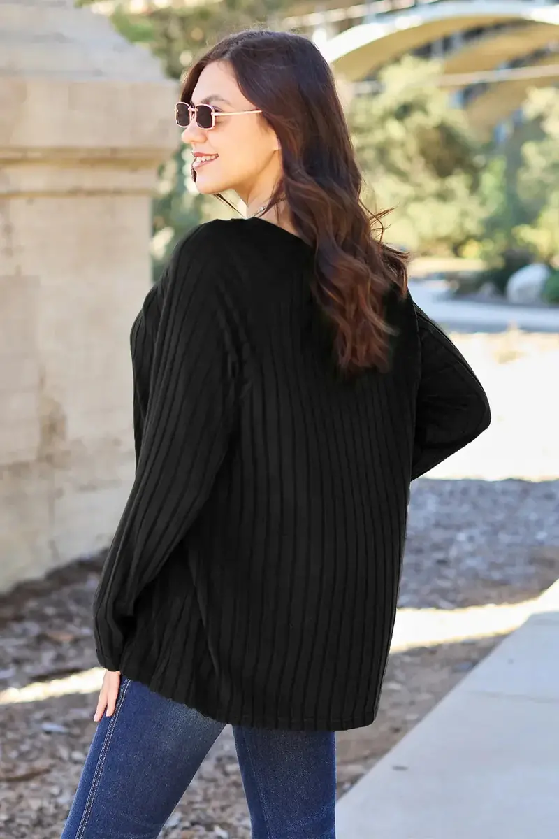 Ribbed Round Neck Long Sleeve Knit Top 15