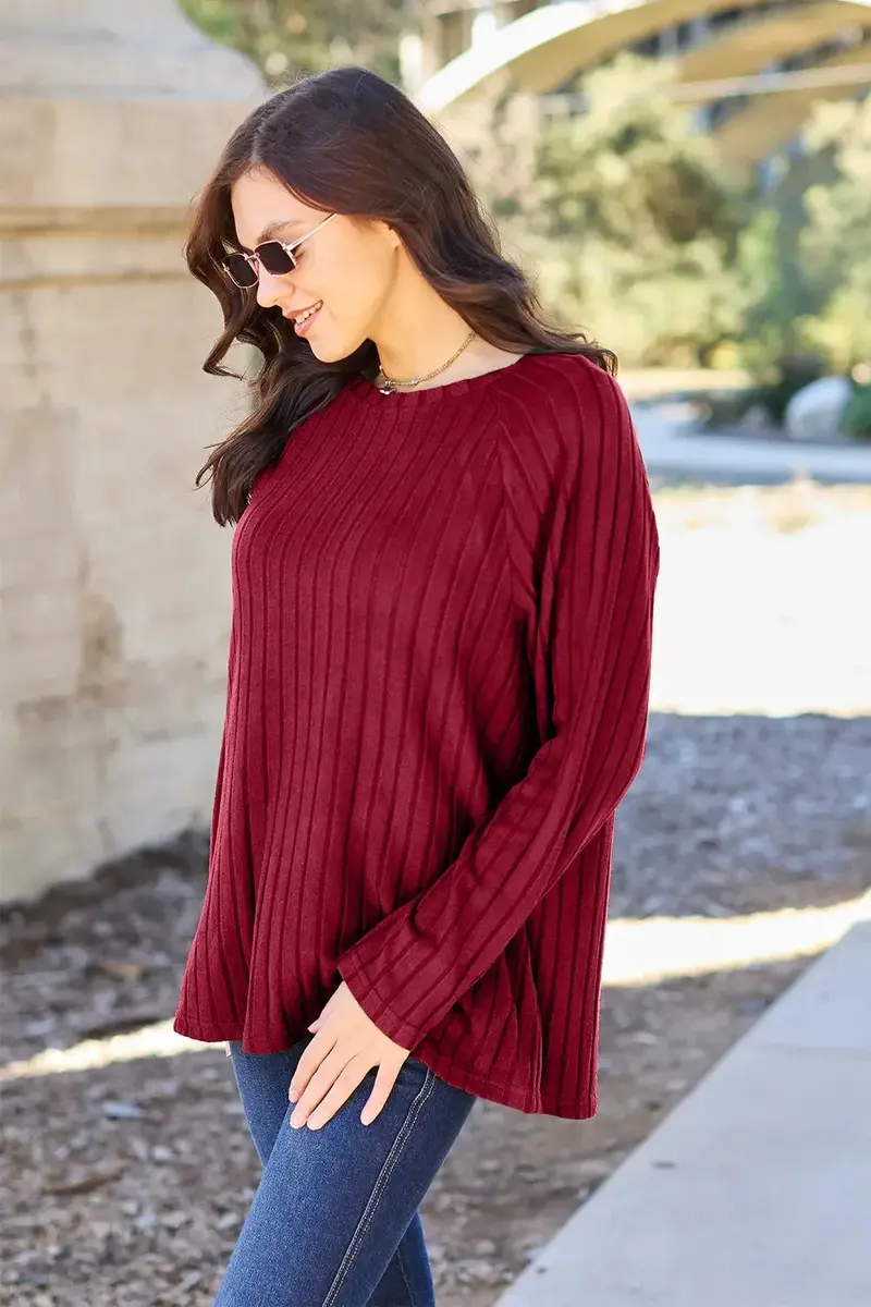 Ribbed Round Neck Long Sleeve Knit Top 3