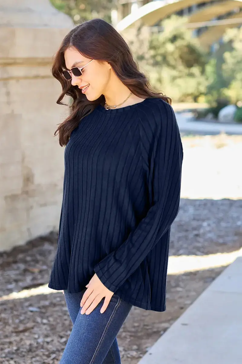 Ribbed Round Neck Long Sleeve Knit Top 5