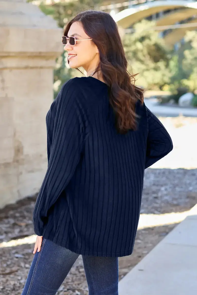 Ribbed Round Neck Long Sleeve Knit Top 6