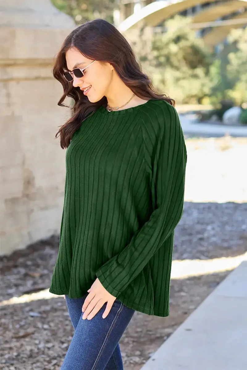 Ribbed Round Neck Long Sleeve Knit Top 8