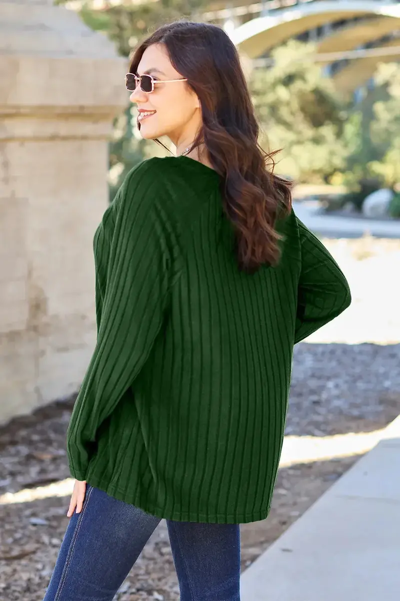 Ribbed Round Neck Long Sleeve Knit Top 9