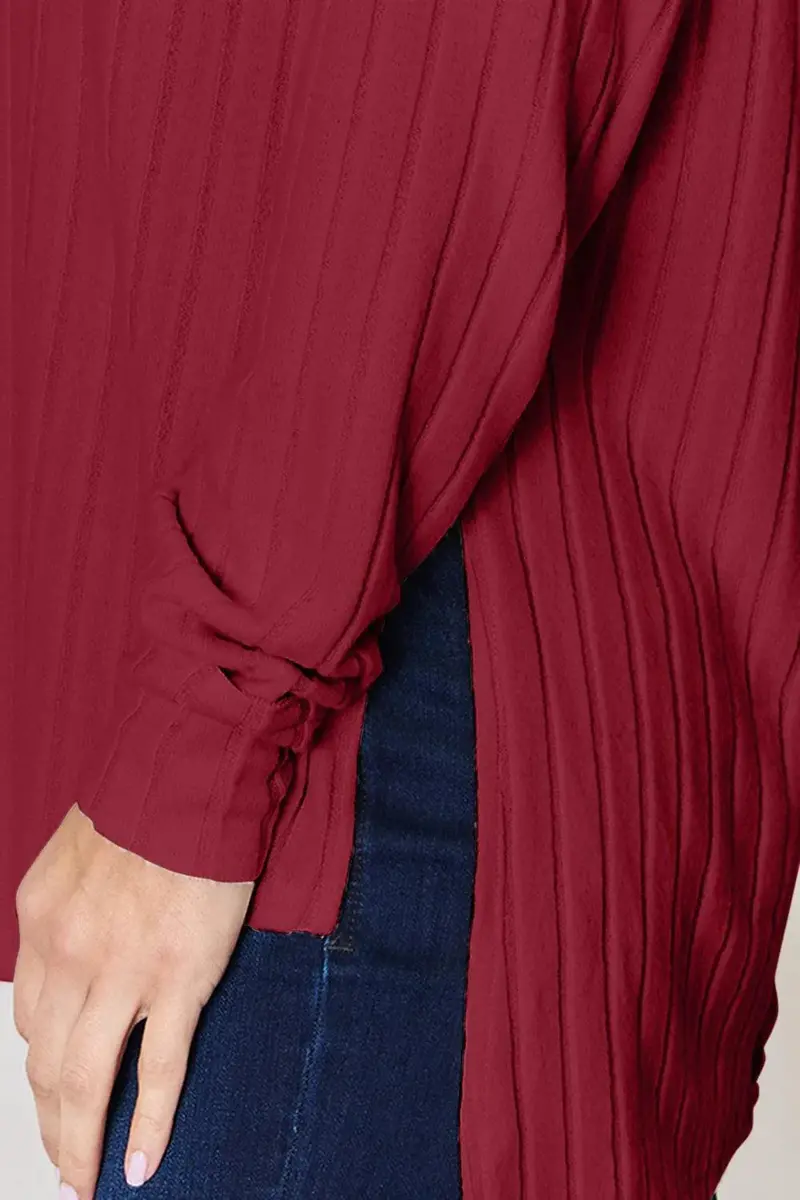 Ribbed Round Neck Slit T-Shirt 11