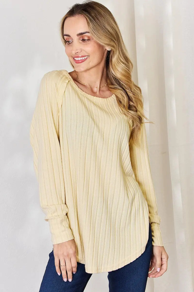 Ribbed Round Neck Slit T-Shirt 13