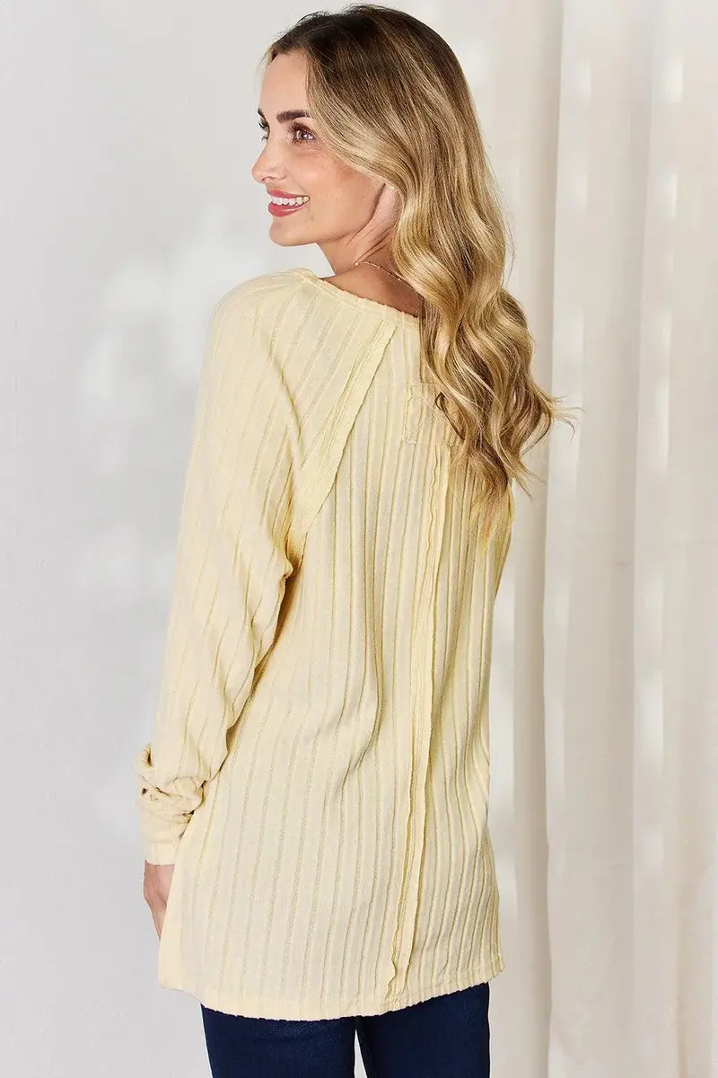 Ribbed Round Neck Slit T-Shirt 15